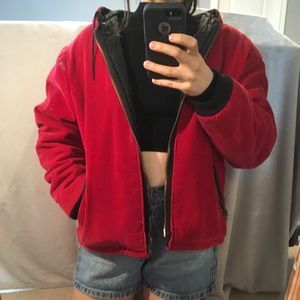 Vintage Red Corduroy Zipper Jacket
